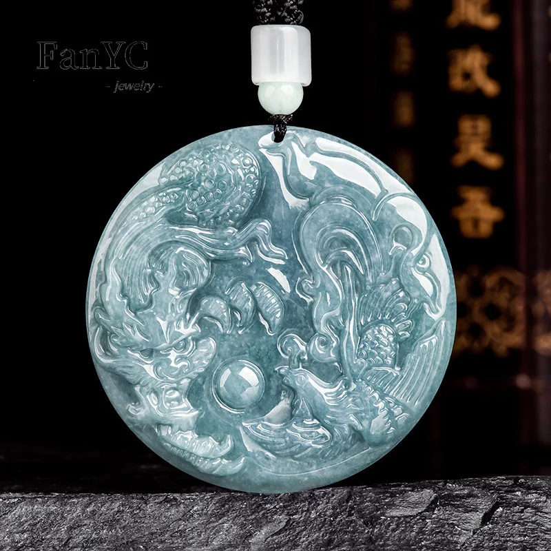 Men'S Fashion Necklaces - Natural A-goods Jadeite Blue Water Dragon