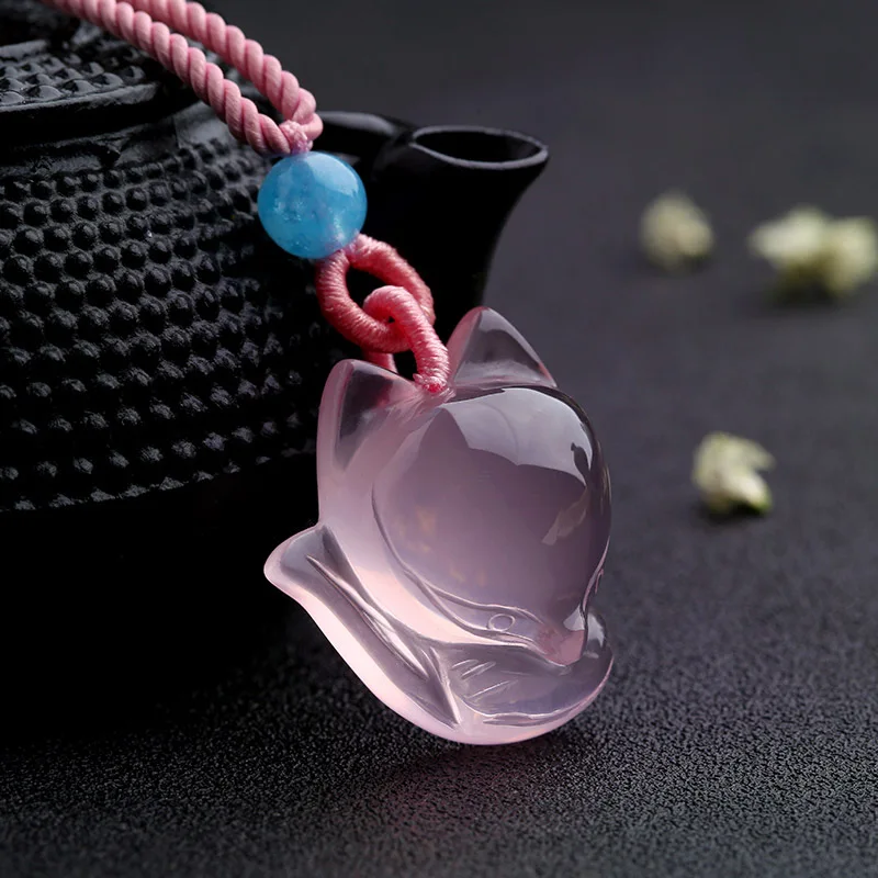 Men'S Fashion Necklaces - 1PC Natural Pink Chalcedony agate Fox