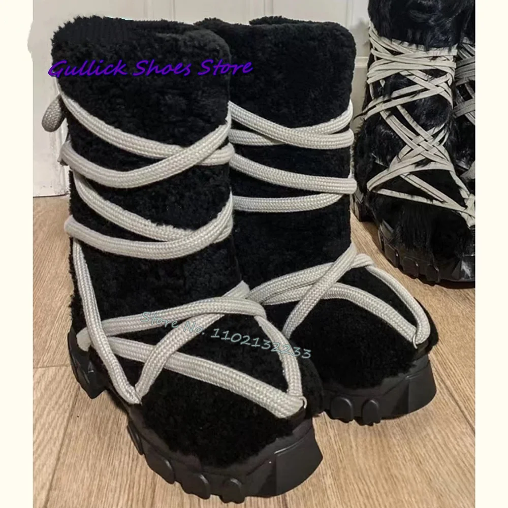 Mens Fashion Dress Shoes - Women Black Plush Thick Sole Snow
