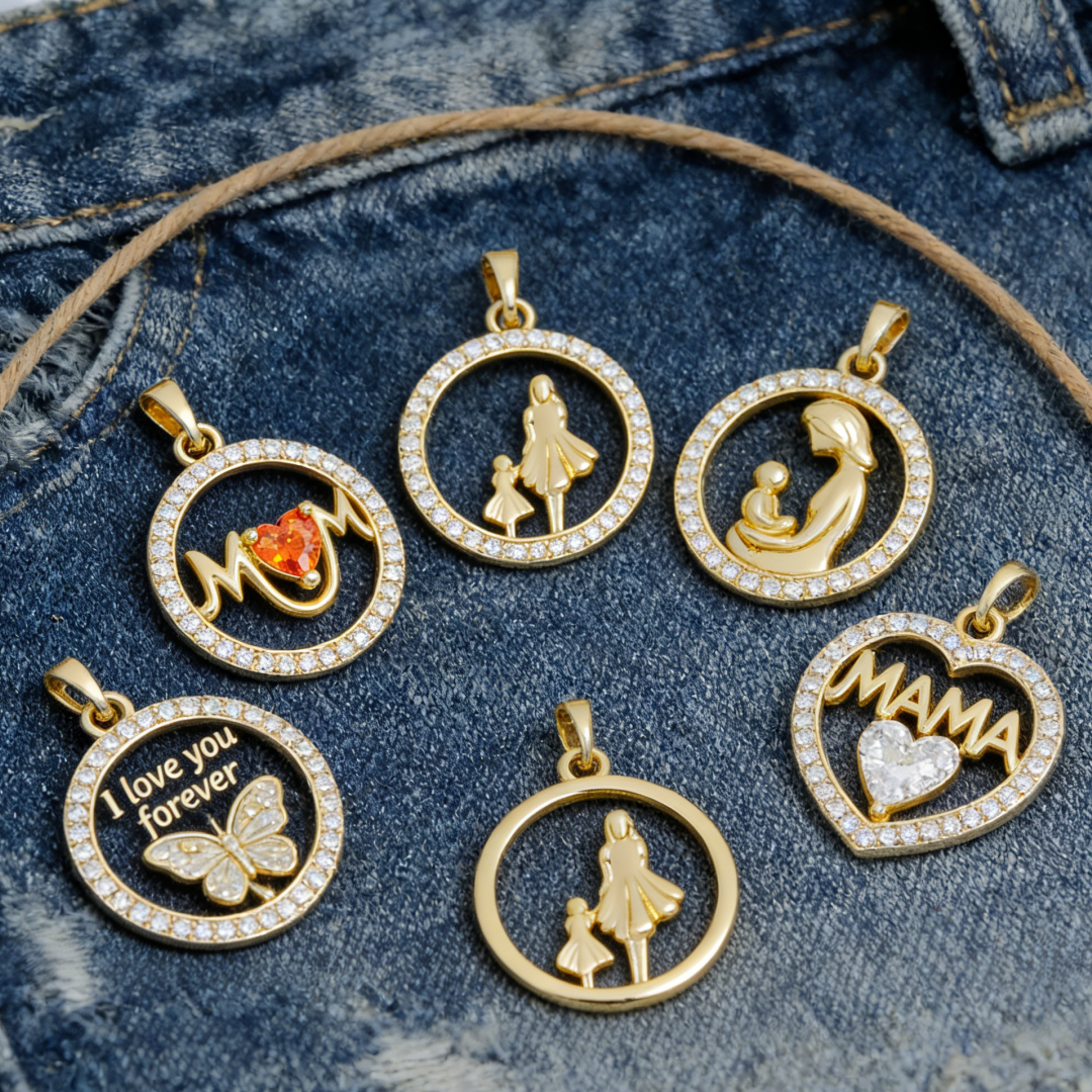 Men'S Fashion Necklaces - 2Pcs Pendants Brass Mom Mother Child