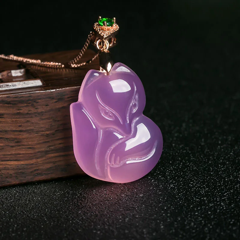 Men'S Fashion Necklaces - Natural Purple Agate Fox Pendant Necklace