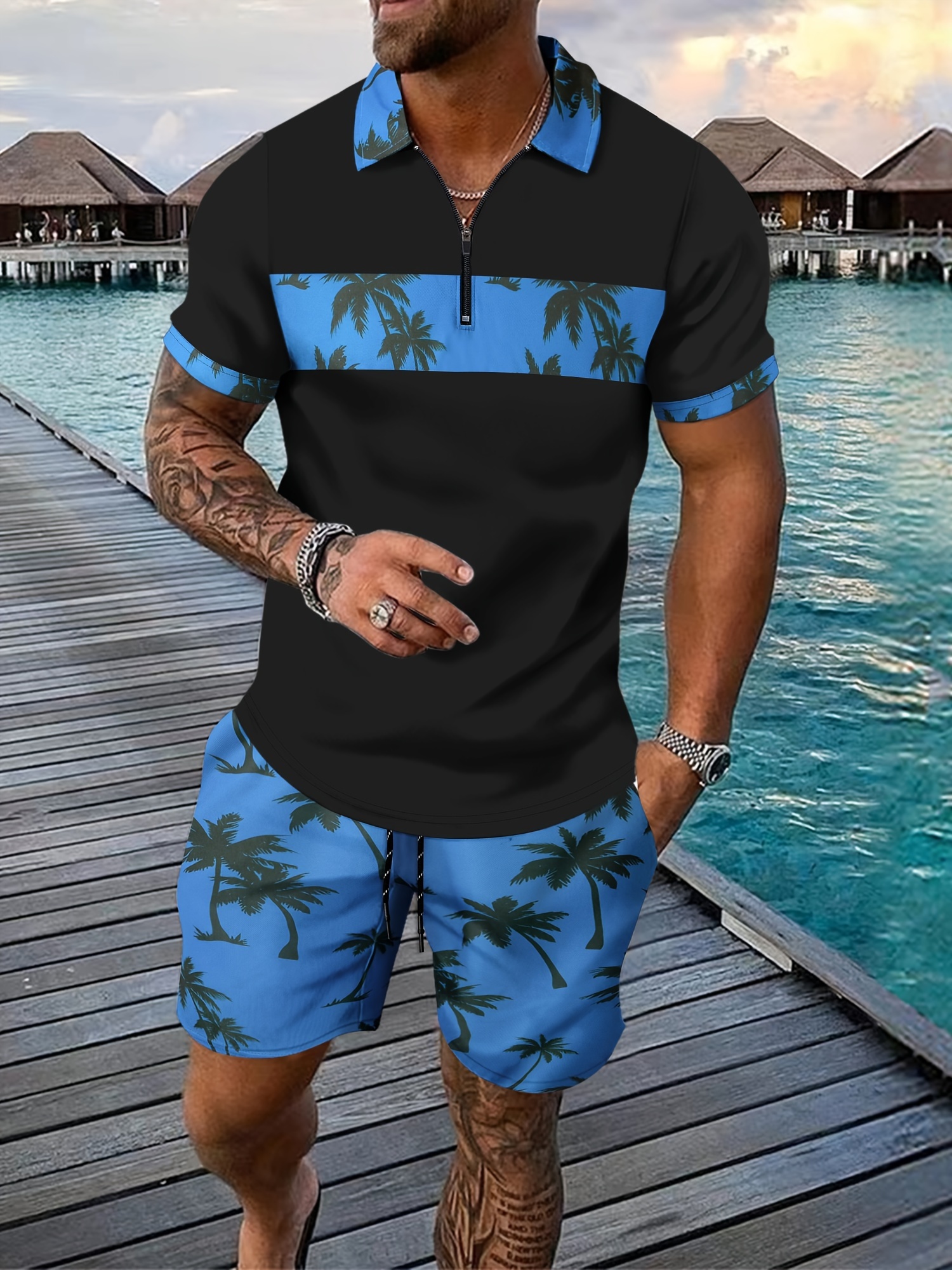 Men'S Fashion Polo Shirt - Men's Casual Two Piece Set Pineapple