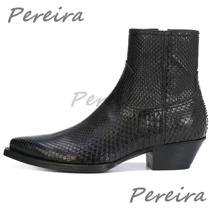 Mens Fashion Dress Shoes - Trendy Snake Patterned Chelsea Boots for