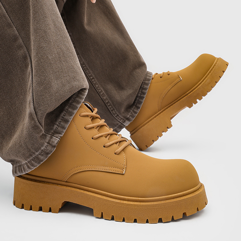 Chelsea Boots Men - 100%Genuine Leather Mens Boots Street Yellow