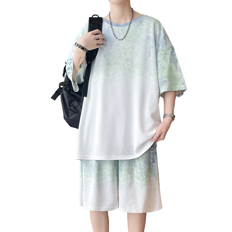Men'S Fashion Pants - 【Top 5-Point Pants】Men's T-Shirt Set New