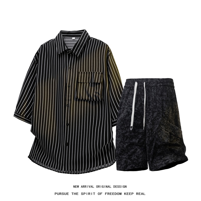 Men'S Fashion Pants - 【Shirt + Shorts】Men's Shirt Set Summer