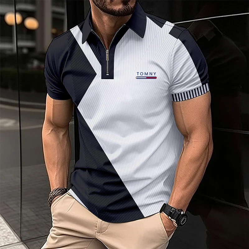 Simple Print Zip Polo Shirt Fo - Men'S Fashion Golf Clothing 评论和价格