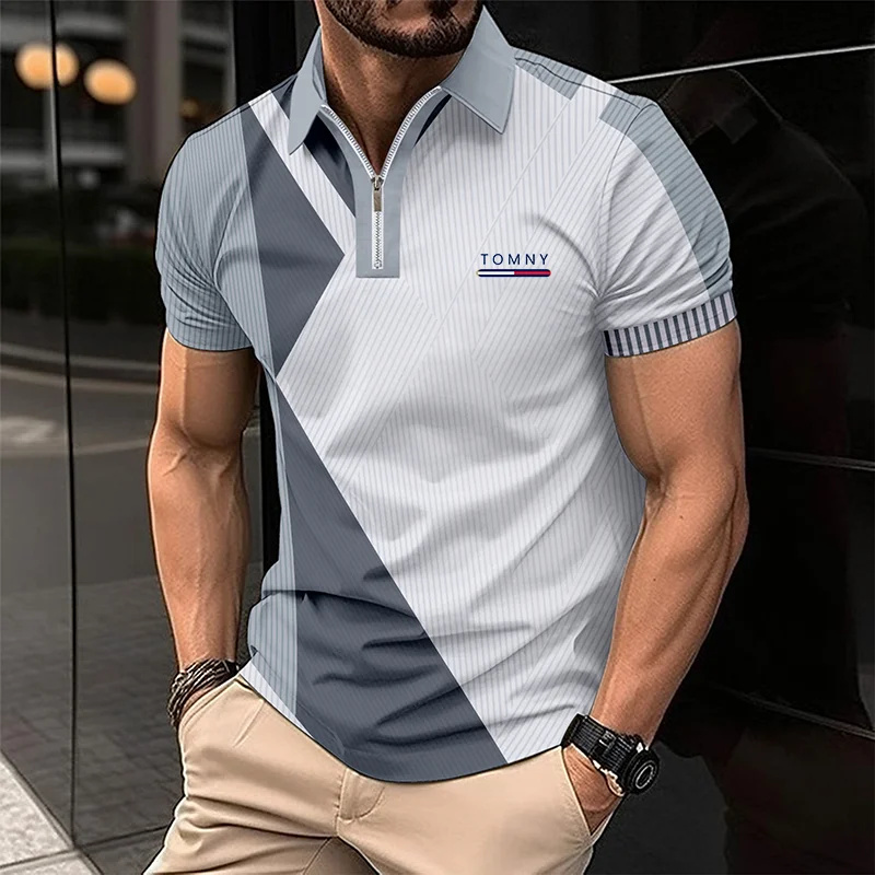 Simple Print Zip Polo Shirt Fo - Men'S Fashion Golf Clothing 评论和价格