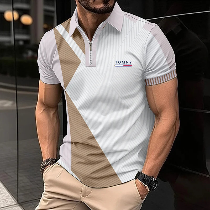 Simple Print Zip Polo Shirt Fo - Men'S Fashion Golf Clothing 评论和价格