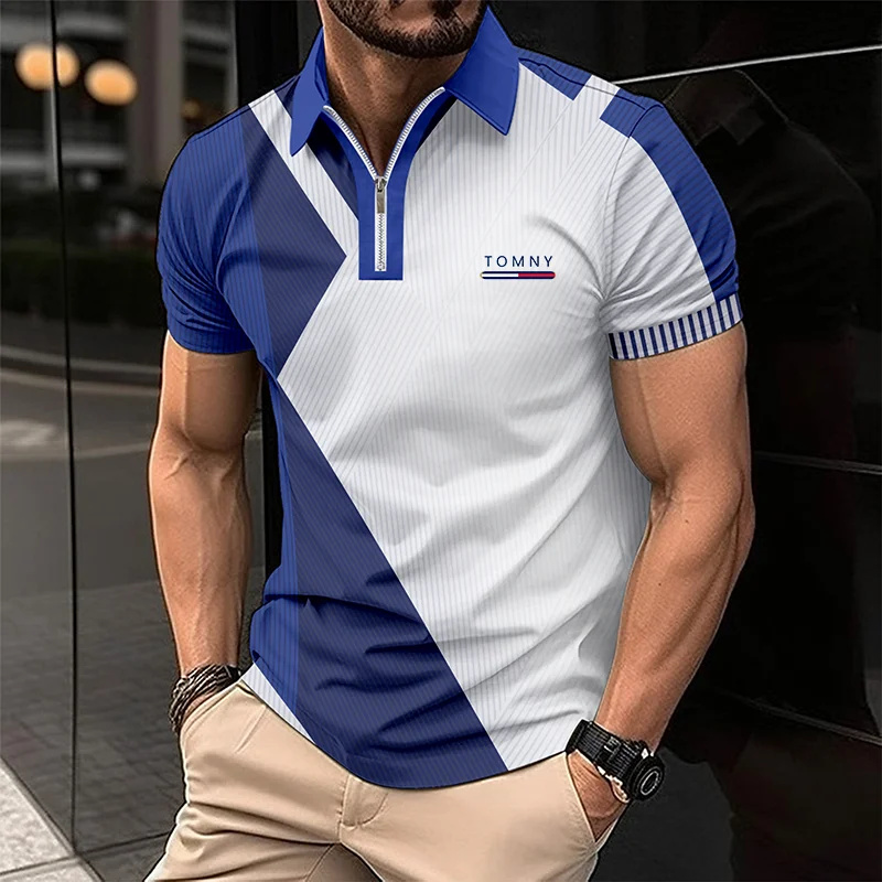 Simple Print Zip Polo Shirt Fo - Men'S Fashion Golf Clothing 评论和价格