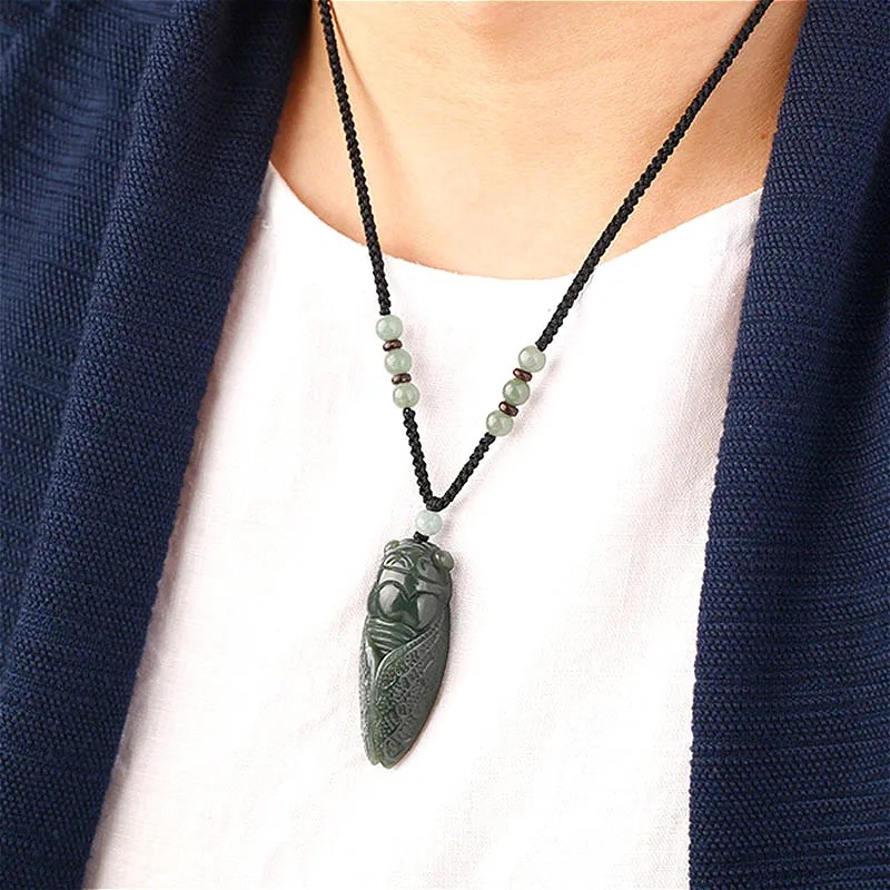 Natural Hetian Jade Cicada Pen - Men'S Fashion Necklaces 评论和价格