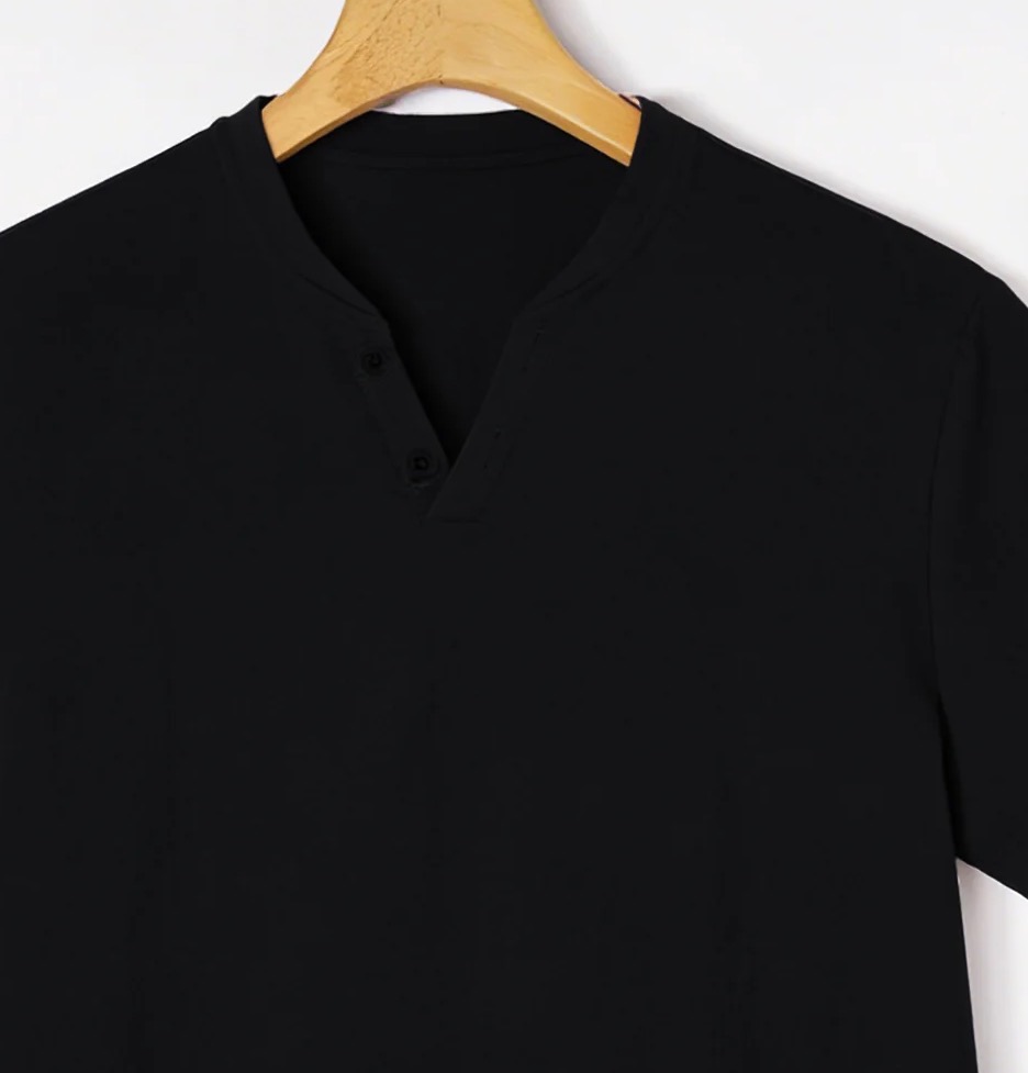 Elegant Black Henley Short-Sle - Men'S Fashion Trends 2025 评论和价格