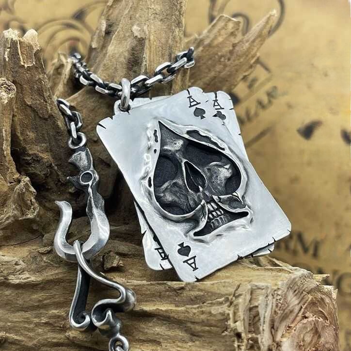 WEIER Retro Poker Skull Pendan - Men'S Fashion Necklaces 评论和价格