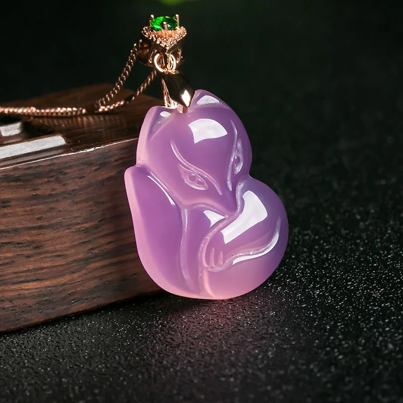 Natural Purple Agate Fox Penda - Men'S Fashion Necklaces 评论和价格