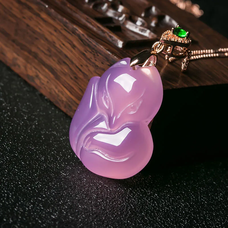 Natural Purple Agate Fox Penda - Men'S Fashion Necklaces 评论和价格