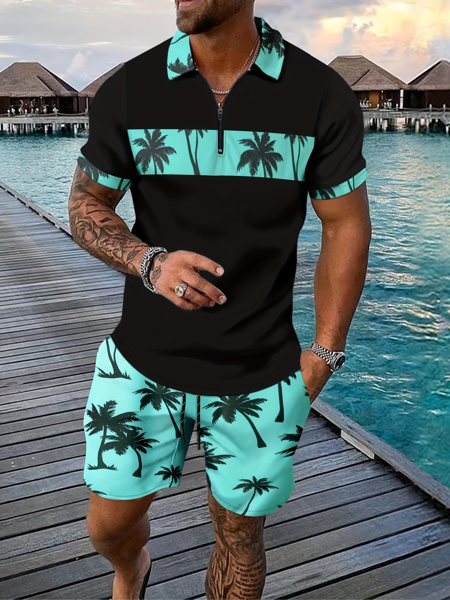 Men's Casual Two Piece Set Pin - Men'S Fashion Polo Shirt 评论和价格
