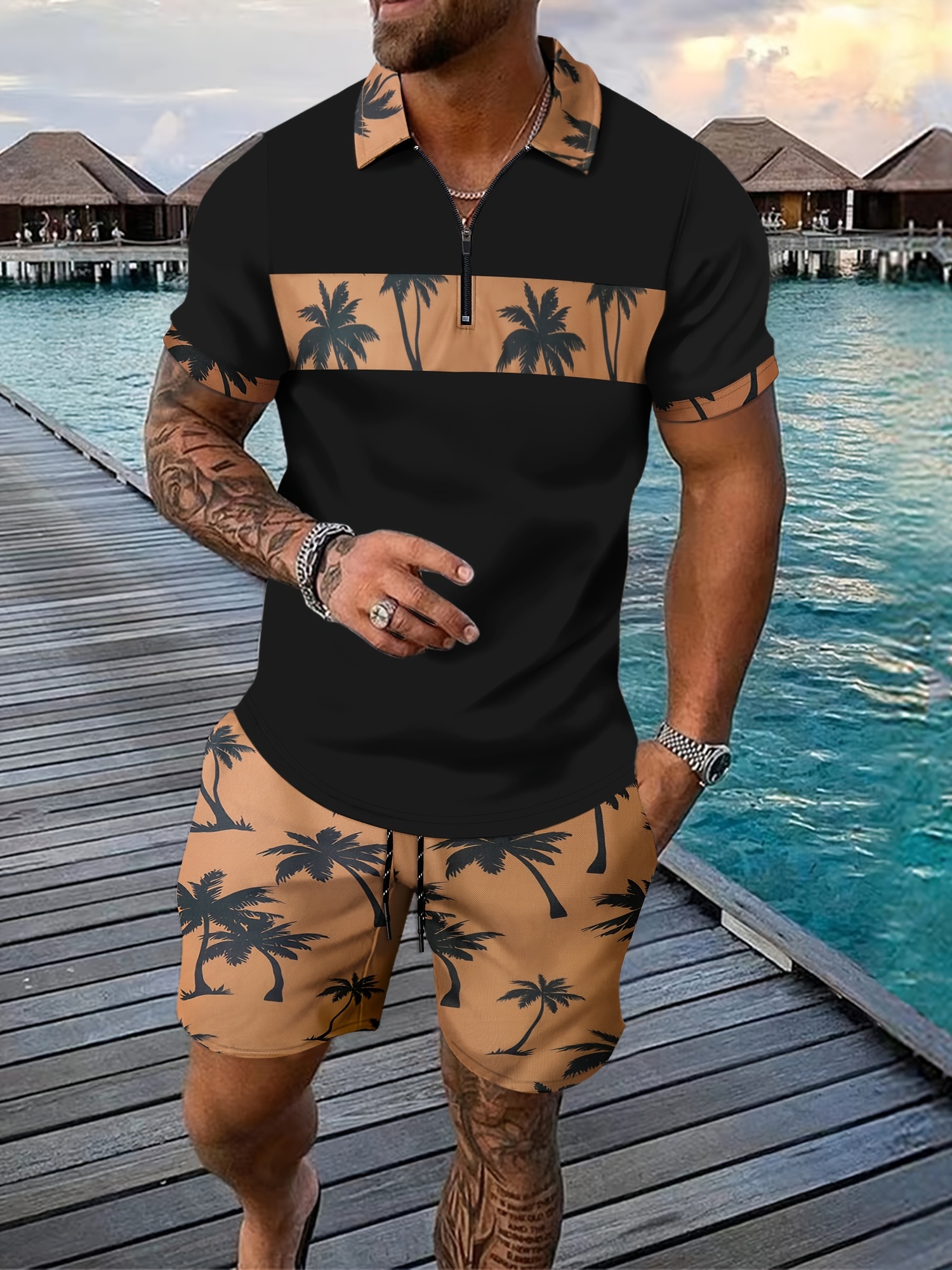Men's Casual Two Piece Set Pin - Men'S Fashion Polo Shirt 评论和价格