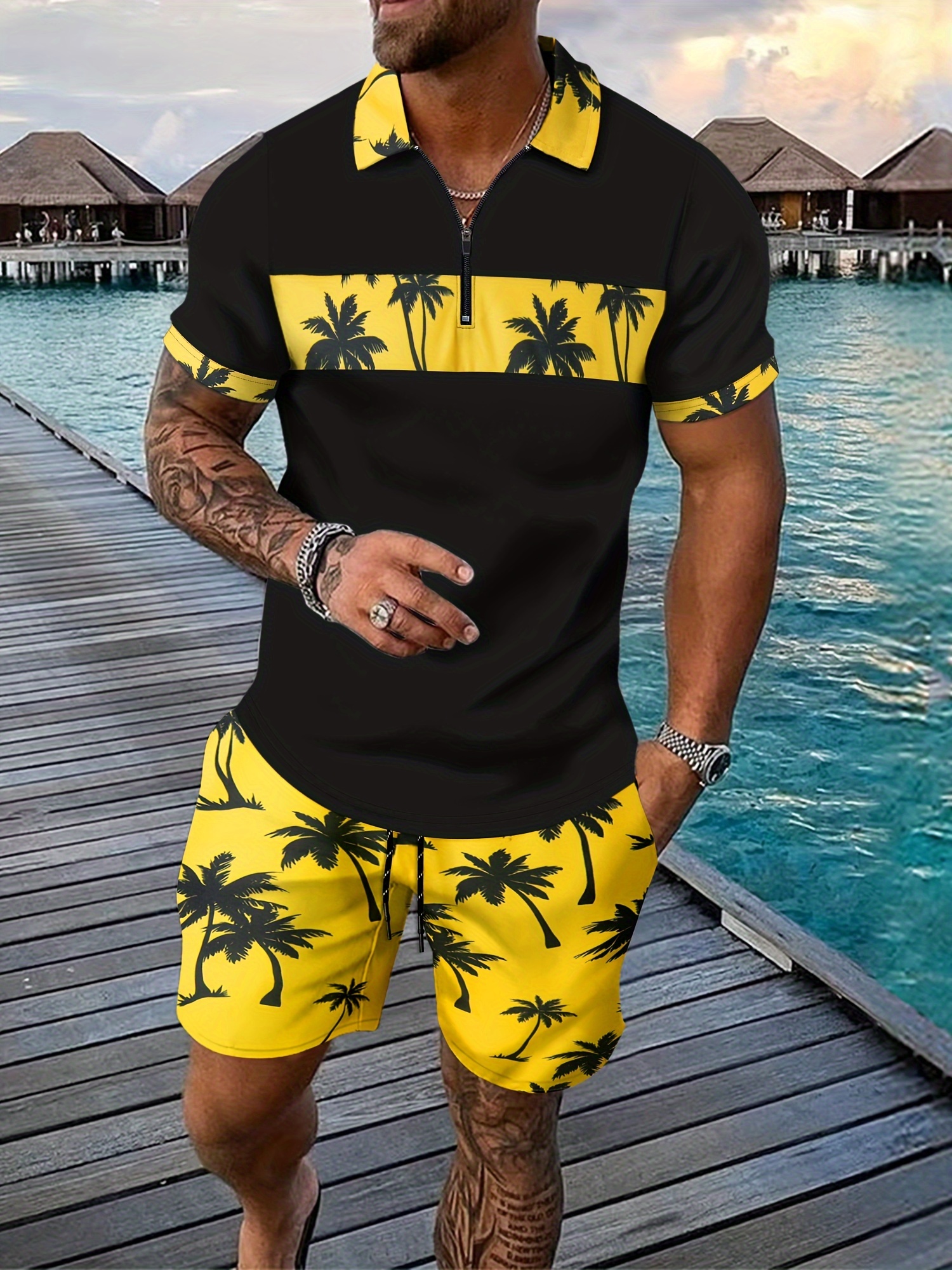 Men's Casual Two Piece Set Pin - Men'S Fashion Polo Shirt 评论和价格