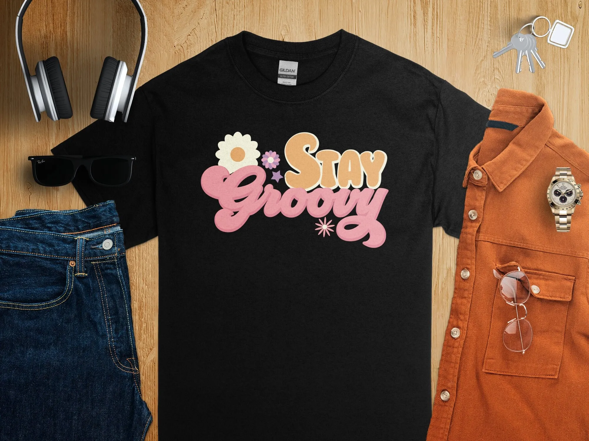 Stay Groovy Retro Style T Shir - Men'S Fashion 70S 评论和价格