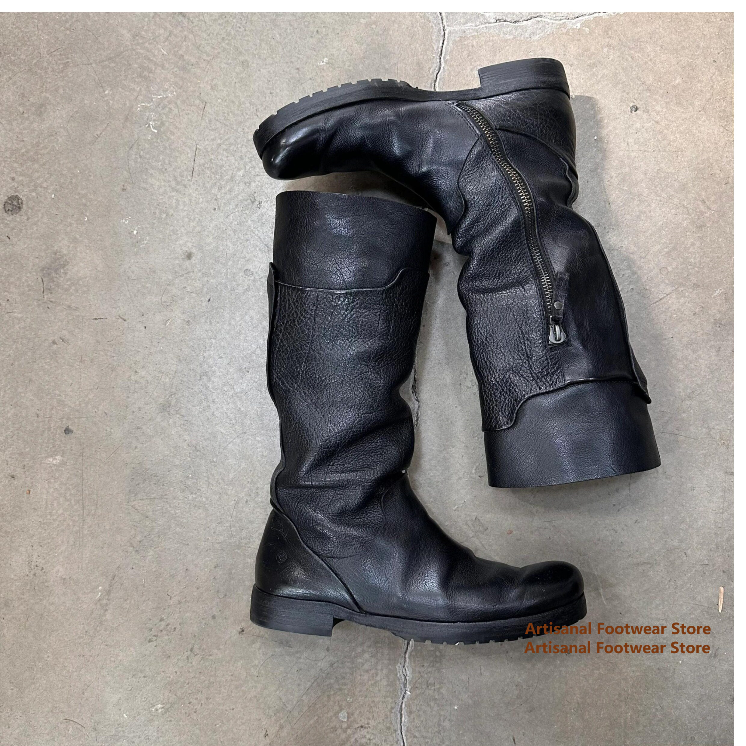 High Top Round Toe Motorcycle  - Chelsea Boots Men 评论和价格