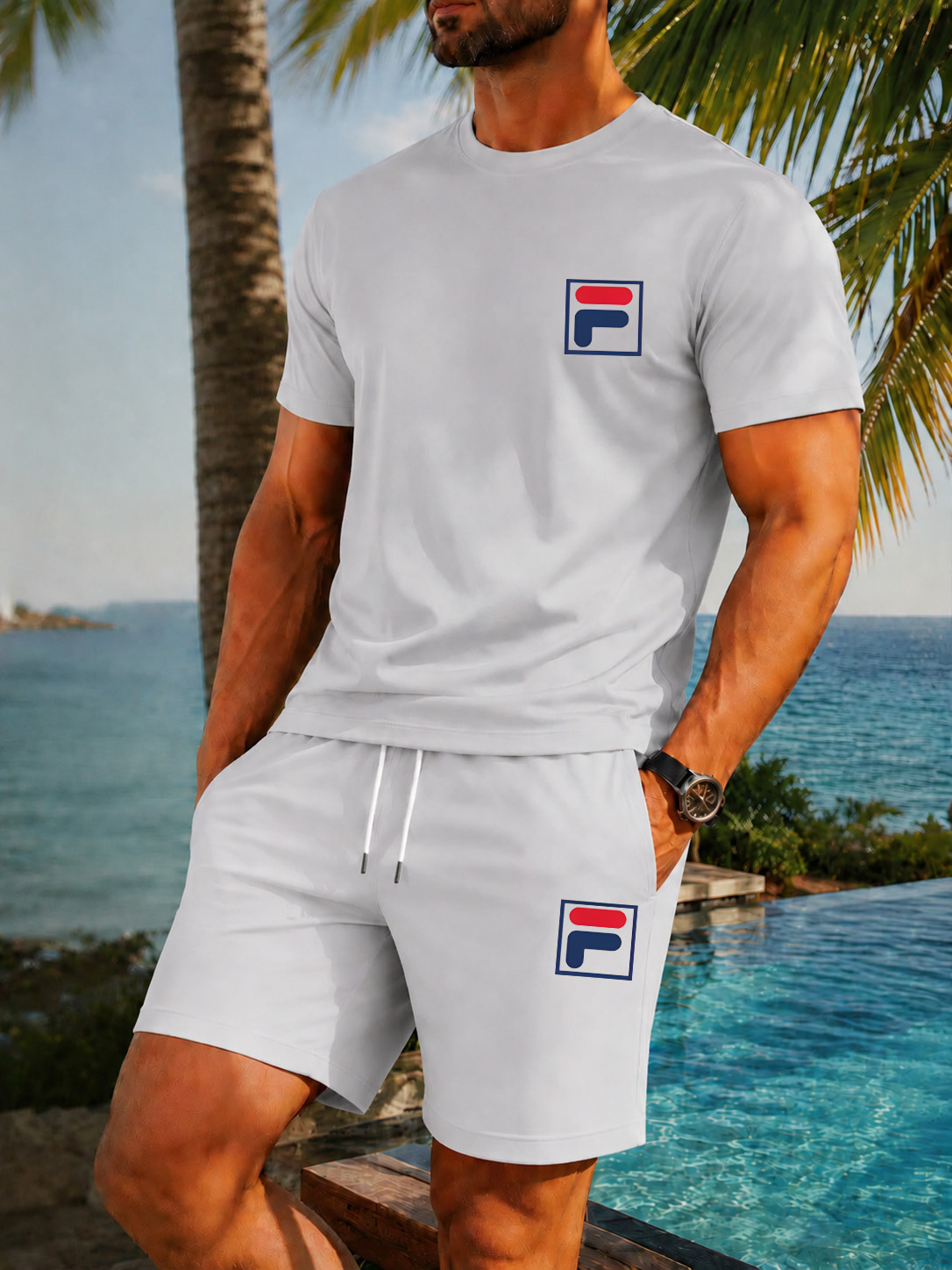 Men's Printed Two-piece Set, C - Men'S Fashion Trends 2025 评论和价格