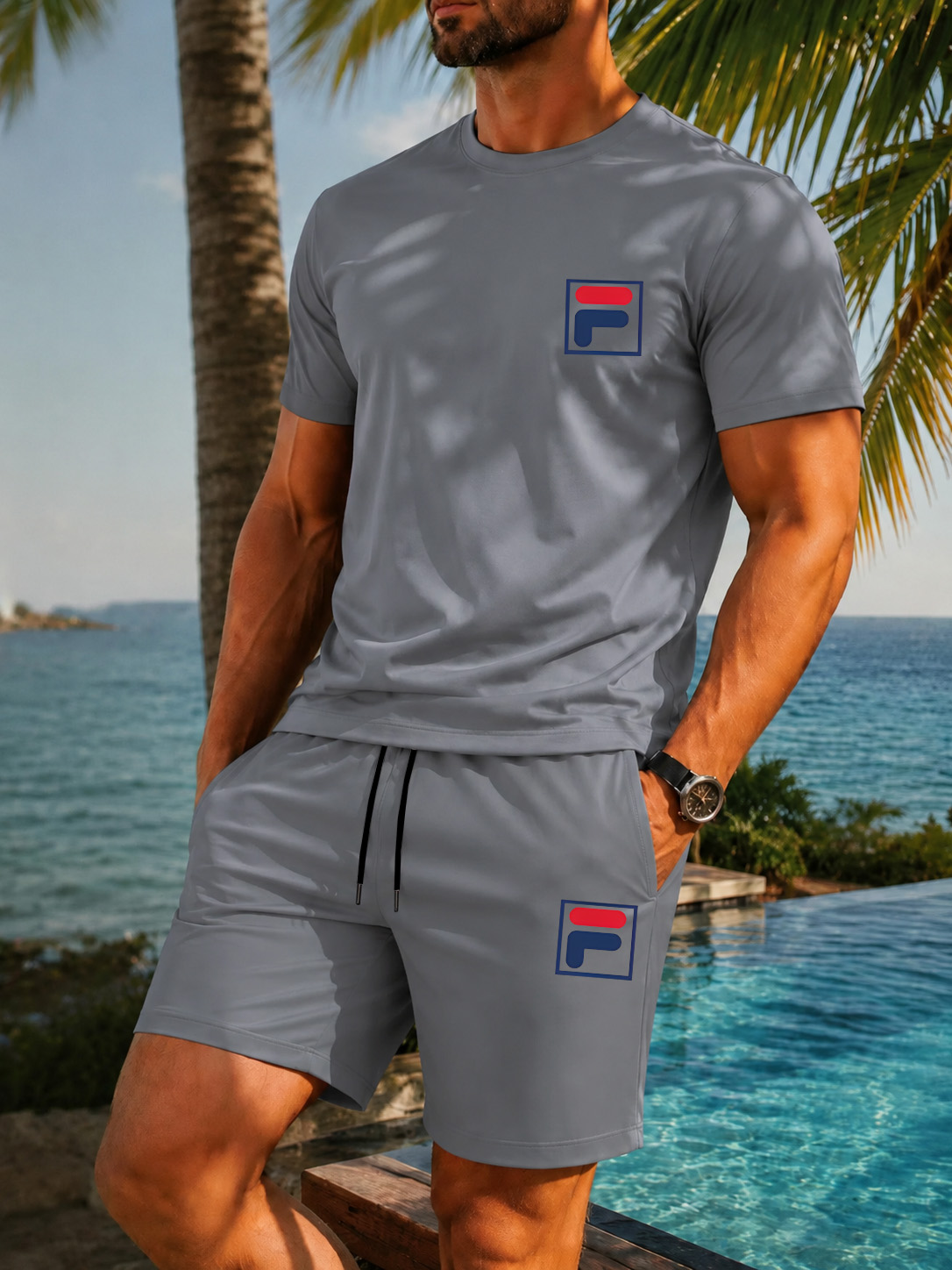 Men's Printed Two-piece Set, C - Men'S Fashion Trends 2025 评论和价格