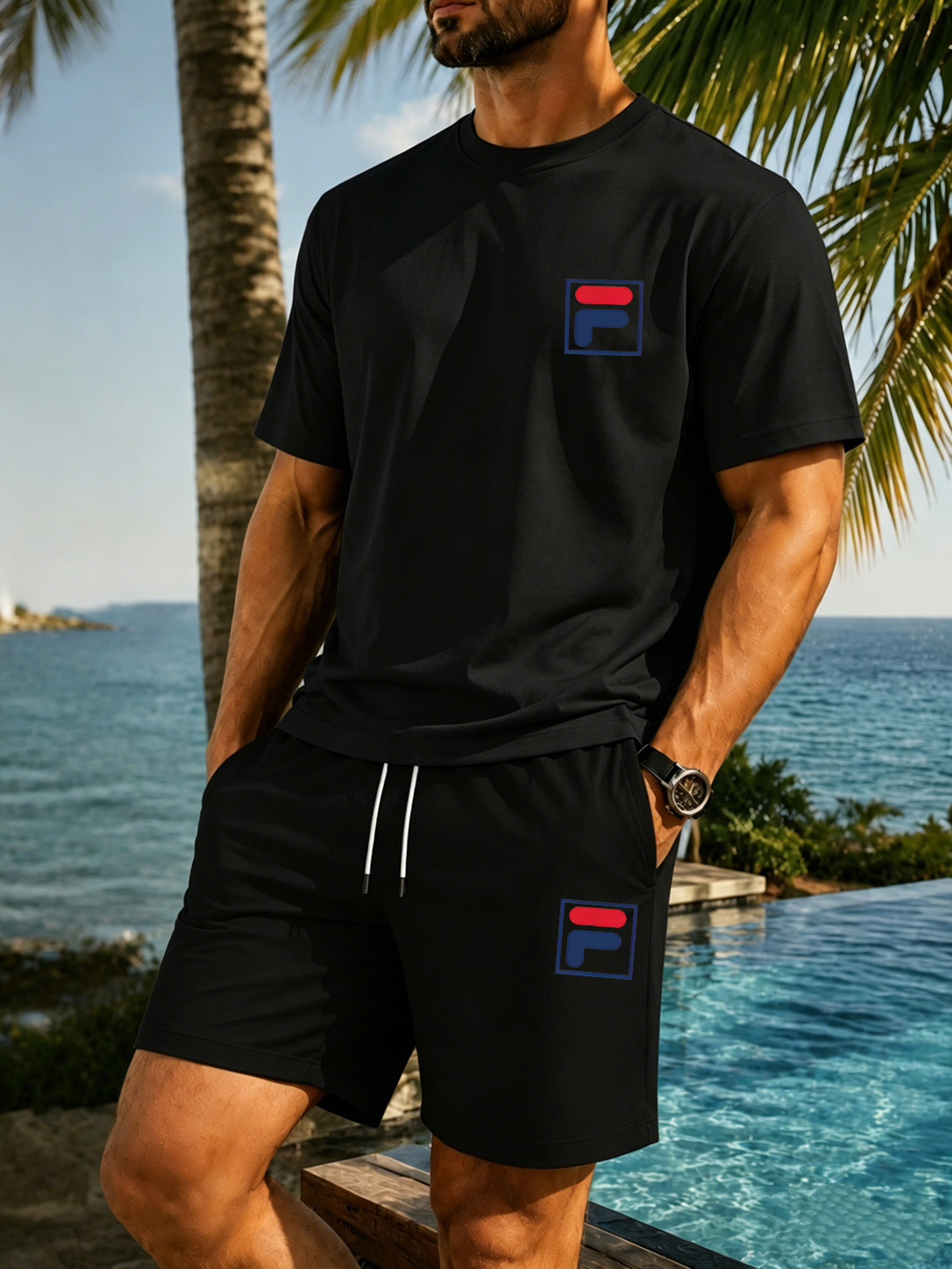 Men's Printed Two-piece Set, C - Men'S Fashion Trends 2025 评论和价格