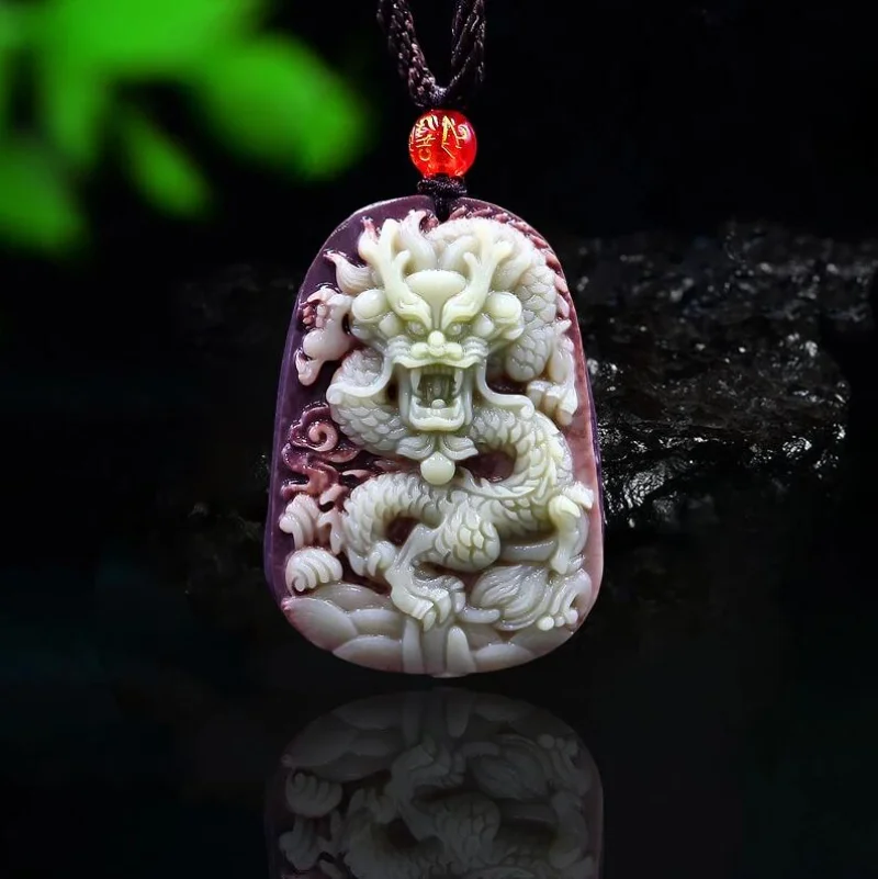 Purple Robe Jade Dragon Pendan - Men'S Fashion Necklaces 评论和价格