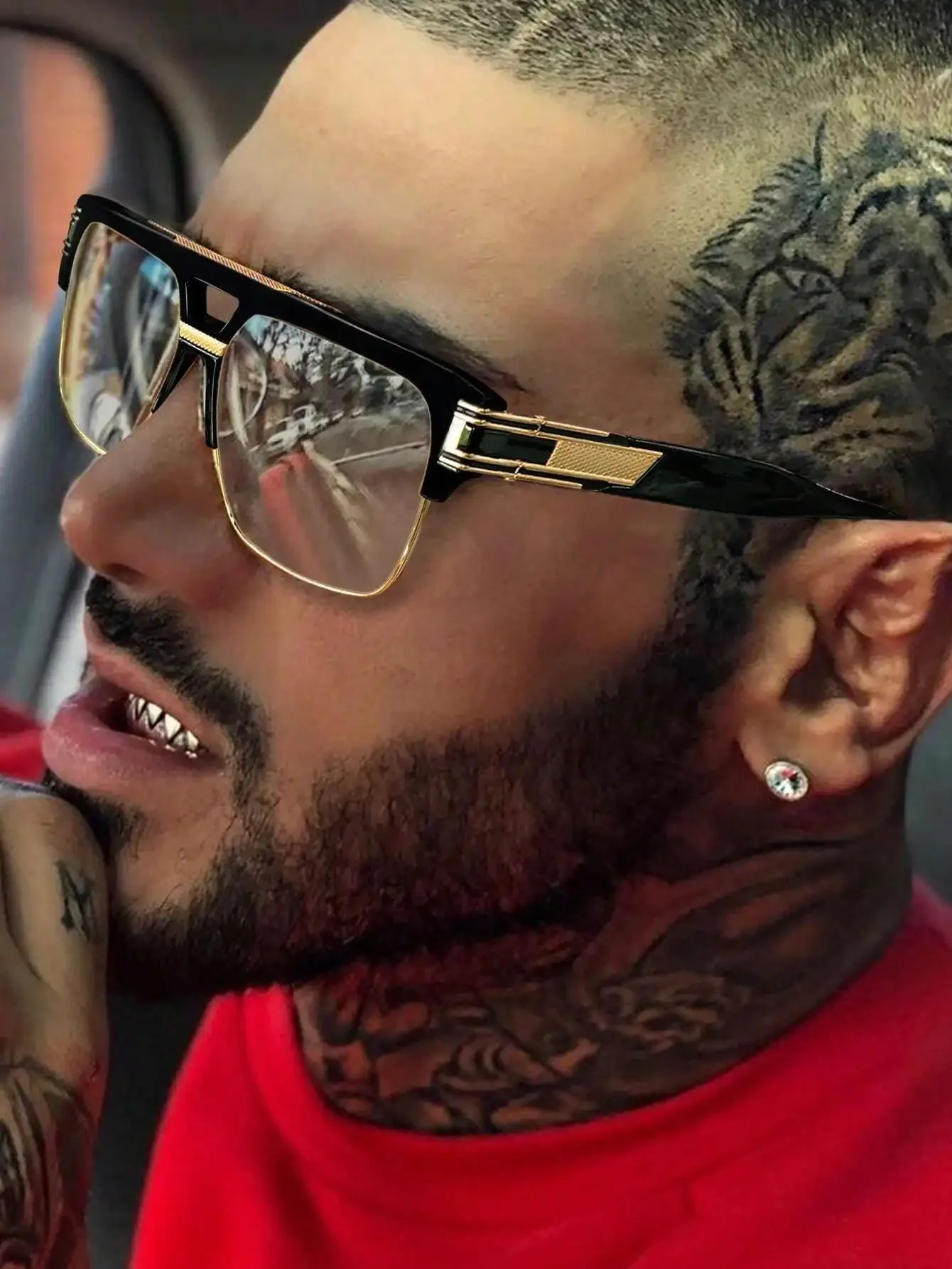 1pc Oversized Square Punk-Styl - Men'S Fashion Non Prescription Glasses 评论和价格