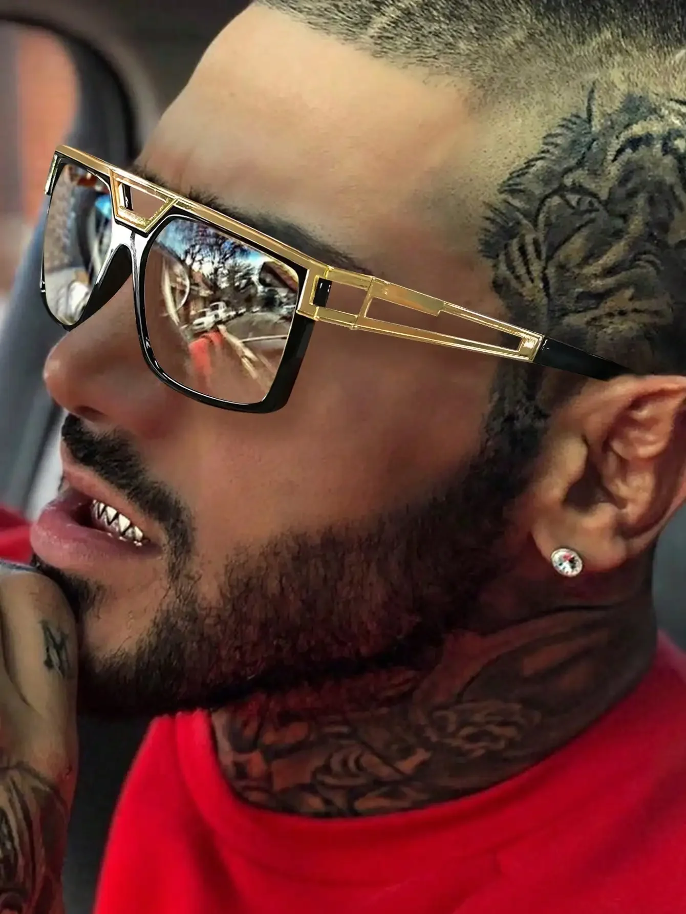 1pc Oversized Square Punk-Styl - Men'S Fashion Non Prescription Glasses 评论和价格